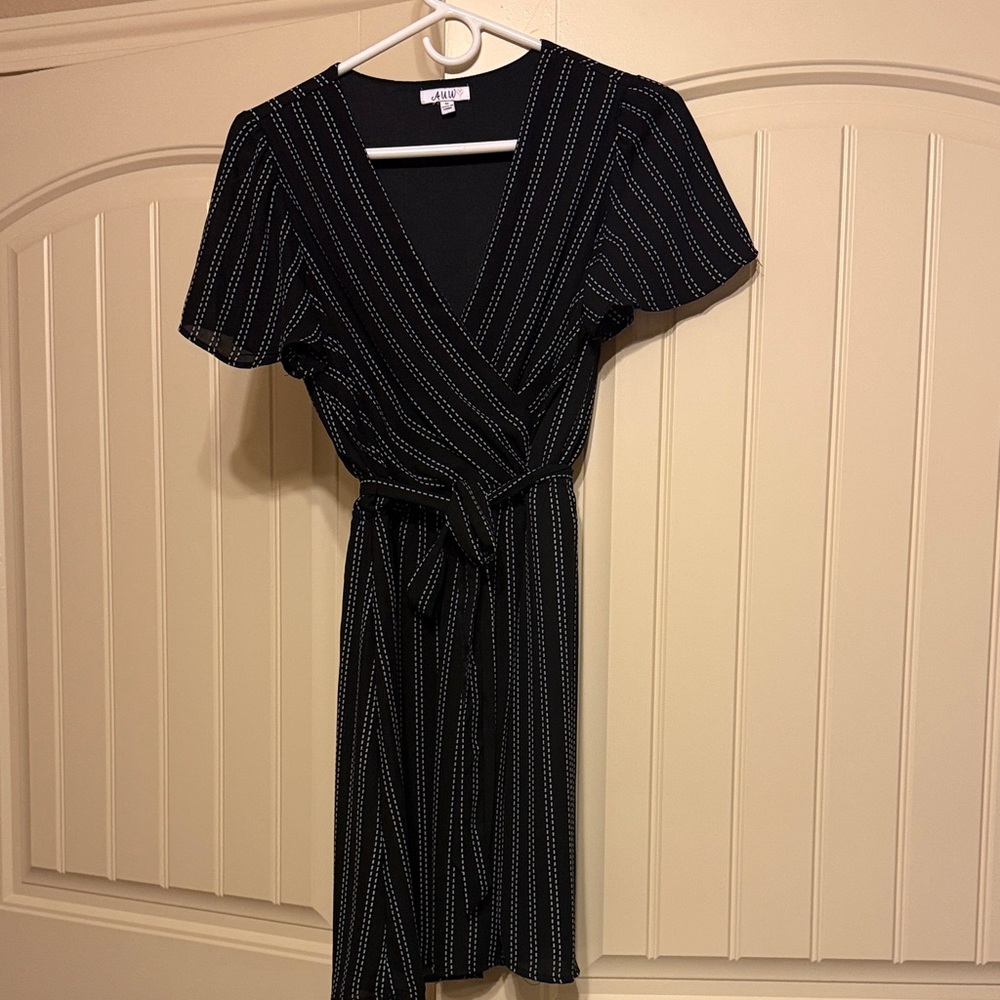 AUW Black and White Pinstripe Midi Dress
